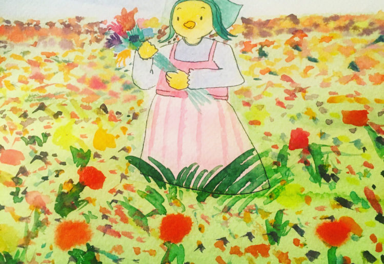 Représentation de Lili dans un champ de fleurs