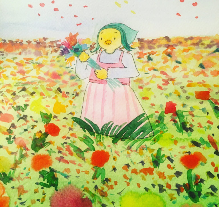 Représentation de Lili dans un champ de fleurs