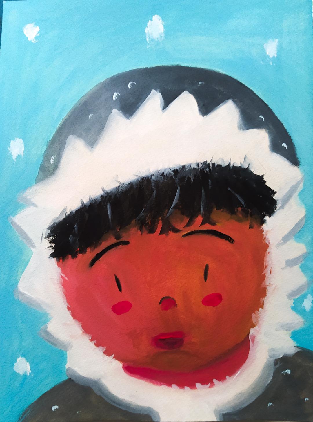 Illustration à la gouache d'un enfant esquimau