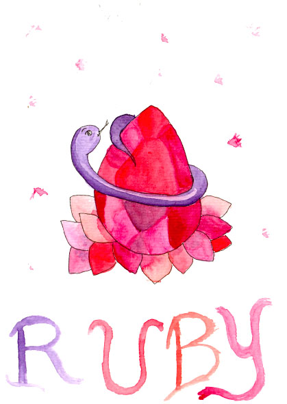 Illustration au format A5 de Ruby le serpent violet.
